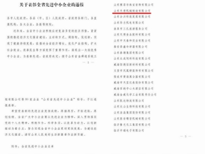 賀：山東天意機(jī)械股份有限公司被省政府評(píng)為全省先進(jìn)中小企業(yè)！